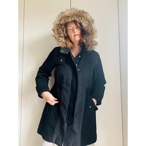 Madewell Field Parka Black Faux Fur Lined Winter Coats Size Small Hood Ski